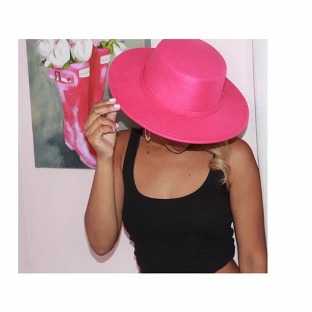 Neon pink fuschia fedora hat